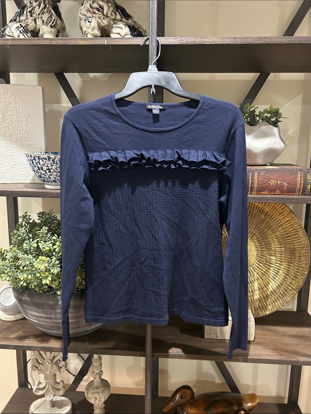 Brooks Brothers Navy Ruffle-Trim Long Sleeve Tee